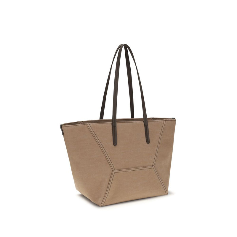 Brunello Cucinelli Beige Cotton Handbag - Elegant Shoulder Bag