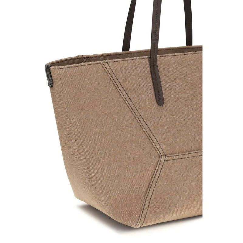 Brunello Cucinelli Beige Cotton Handbag - Elegant Shoulder Bag
