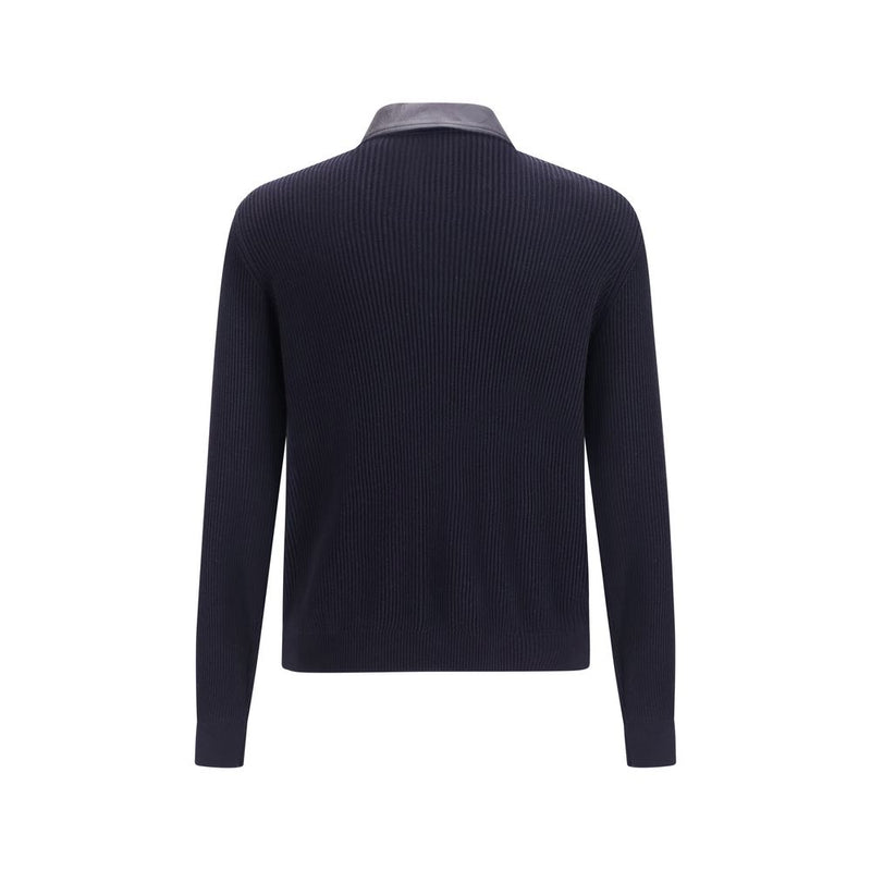 Brunello Cucinelli Blue Calf Leather Bos Taurus Leather Jacket