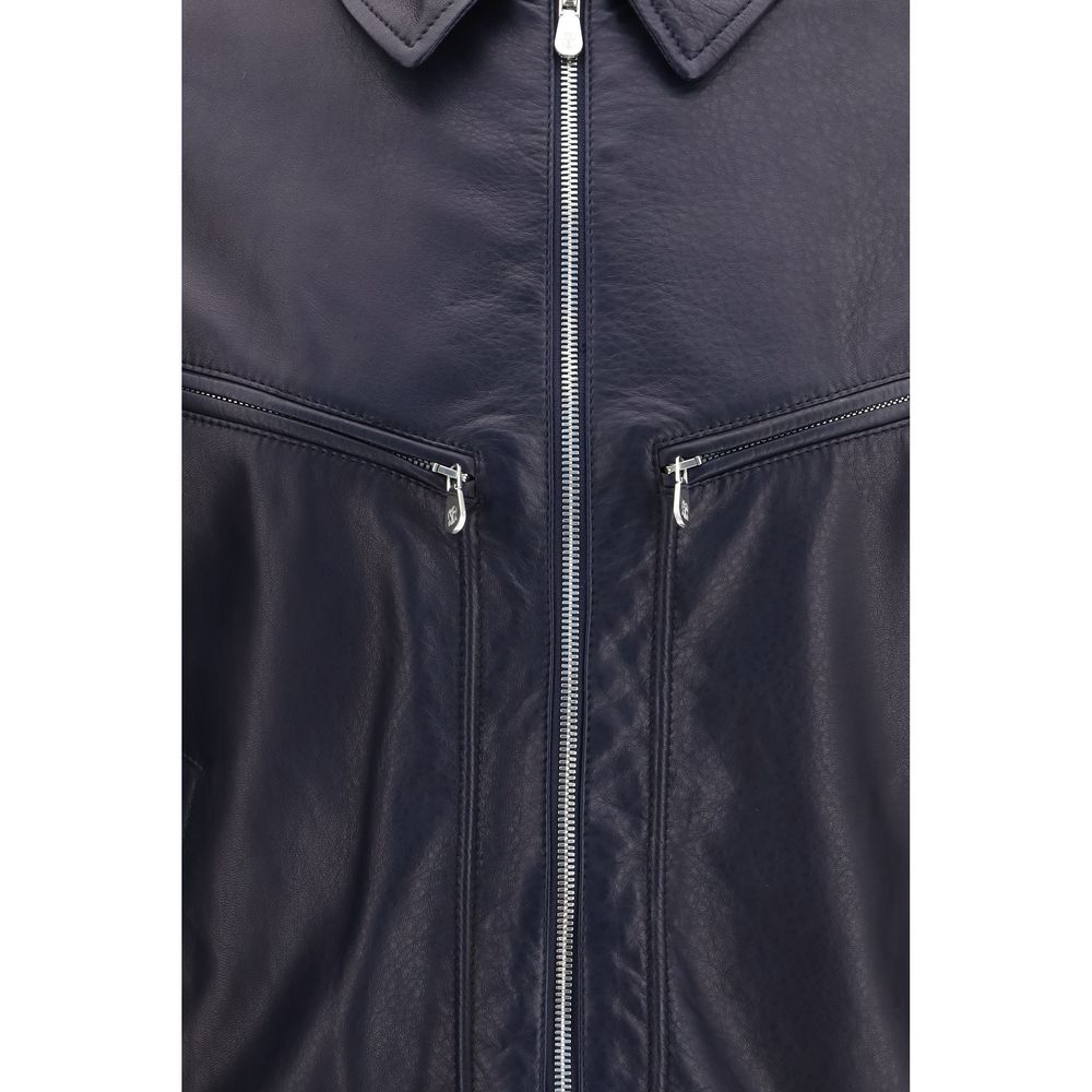 Brunello Cucinelli Blue Calf Leather Bos Taurus Leather Jacket