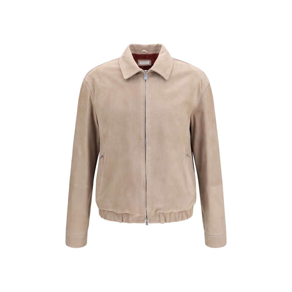 Brunello Cucinelli Beige Calf Leather Bos Taurus Bomber