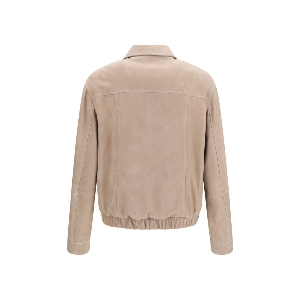 Brunello Cucinelli Beige Calf Leather Bos Taurus Bomber