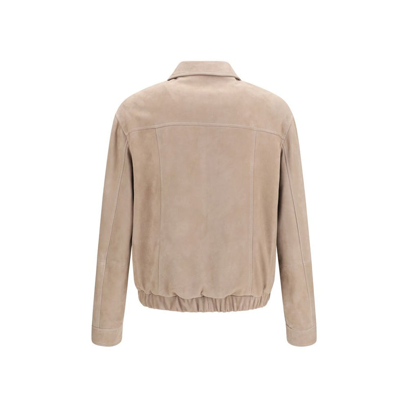 Brunello Cucinelli Beige Calf Leather Bos Taurus Bomber