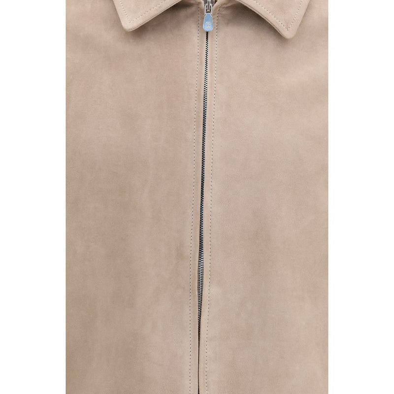 Brunello Cucinelli Beige Calf Leather Bos Taurus Bomber