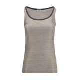 Brunello Cucinelli Tank Top en Lin Beige avec Finitions Brillantes