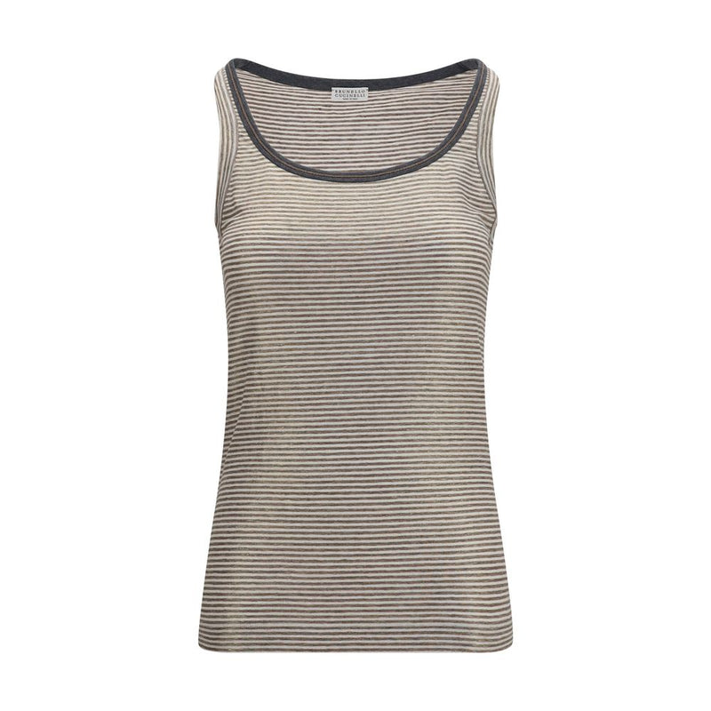 Brunello Cucinelli Tank Top en Lin Beige avec Finitions Brillantes