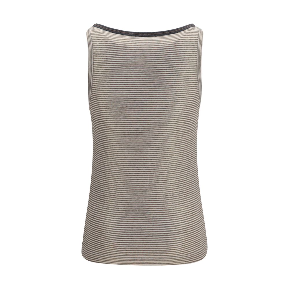 Brunello Cucinelli Tank Top en Lin Beige avec Finitions Brillantes
