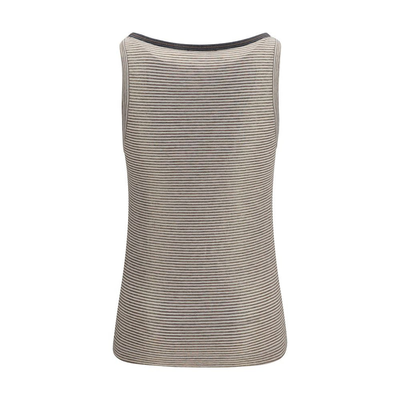 Brunello Cucinelli Tank Top en Lin Beige avec Finitions Brillantes