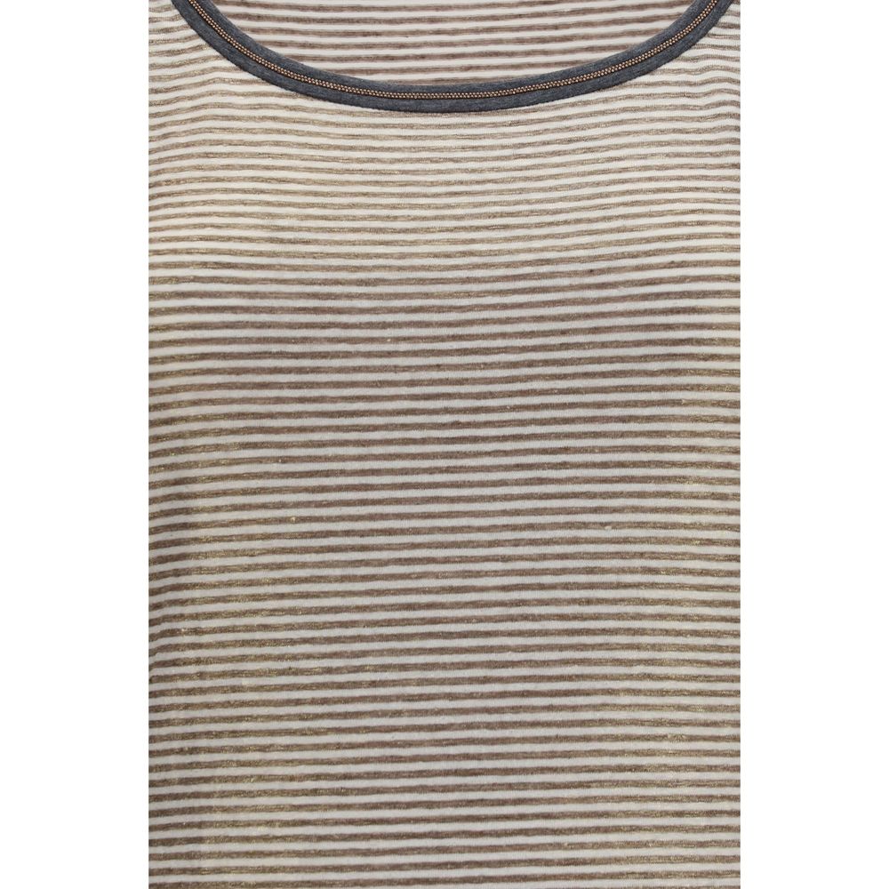 Brunello Cucinelli Tank Top en Lin Beige avec Finitions Brillantes
