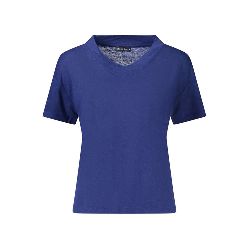 North Sails Blue Linen T-Shirt - Short-Sleeved V-Neck