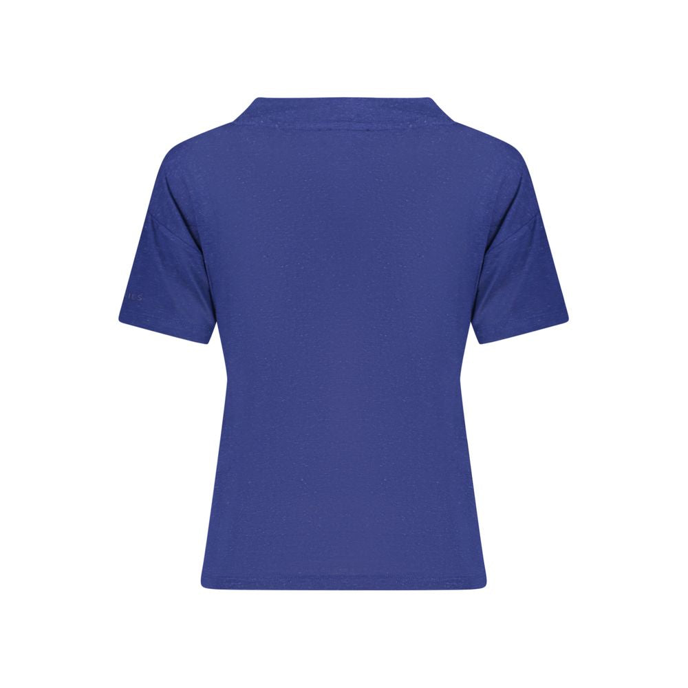 North Sails Blue Linen T-Shirt - Short-Sleeved V-Neck