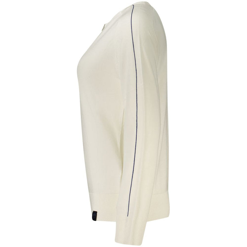 North Sails White Cotton Shirt - Long-Sleeved Polo with V-Neck