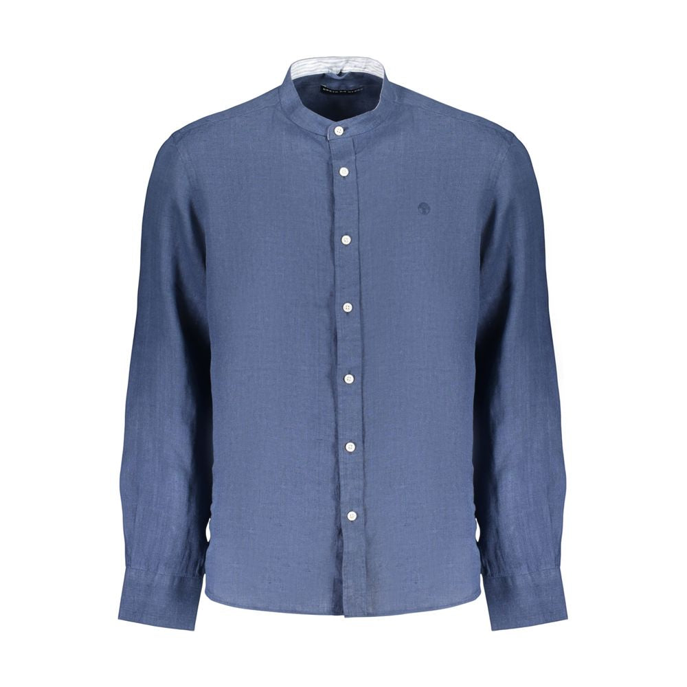 North Sails Blue Linen Men's Mandarin Collar Shirt