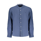 North Sails Blue Linen Men's Mandarin Collar Shirt