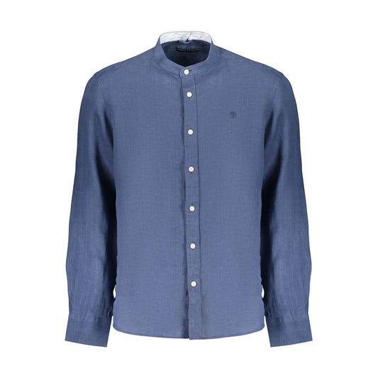 North Sails Blue Linen Men's Shirt - Mandarin Collar