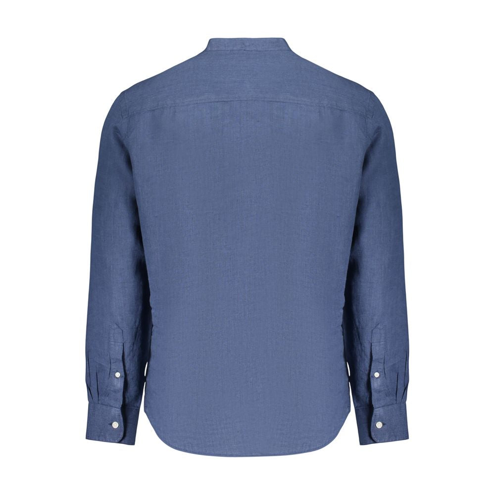 North Sails Blue Linen Men's Mandarin Collar Shirt