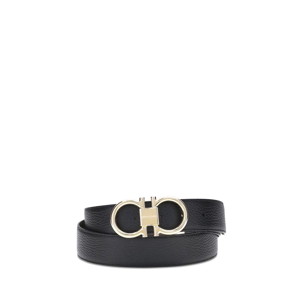 Ferragamo Black Calf Leather Bos Taurus Regular Belt