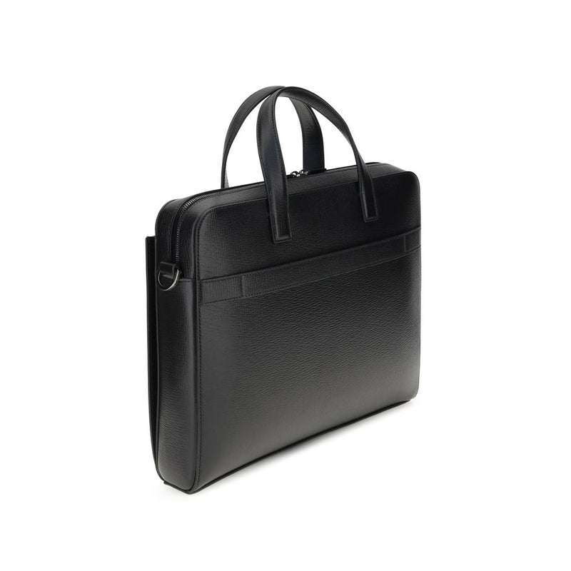 Ferragamo Black Calf Leather Bos Taurus Briefcase
