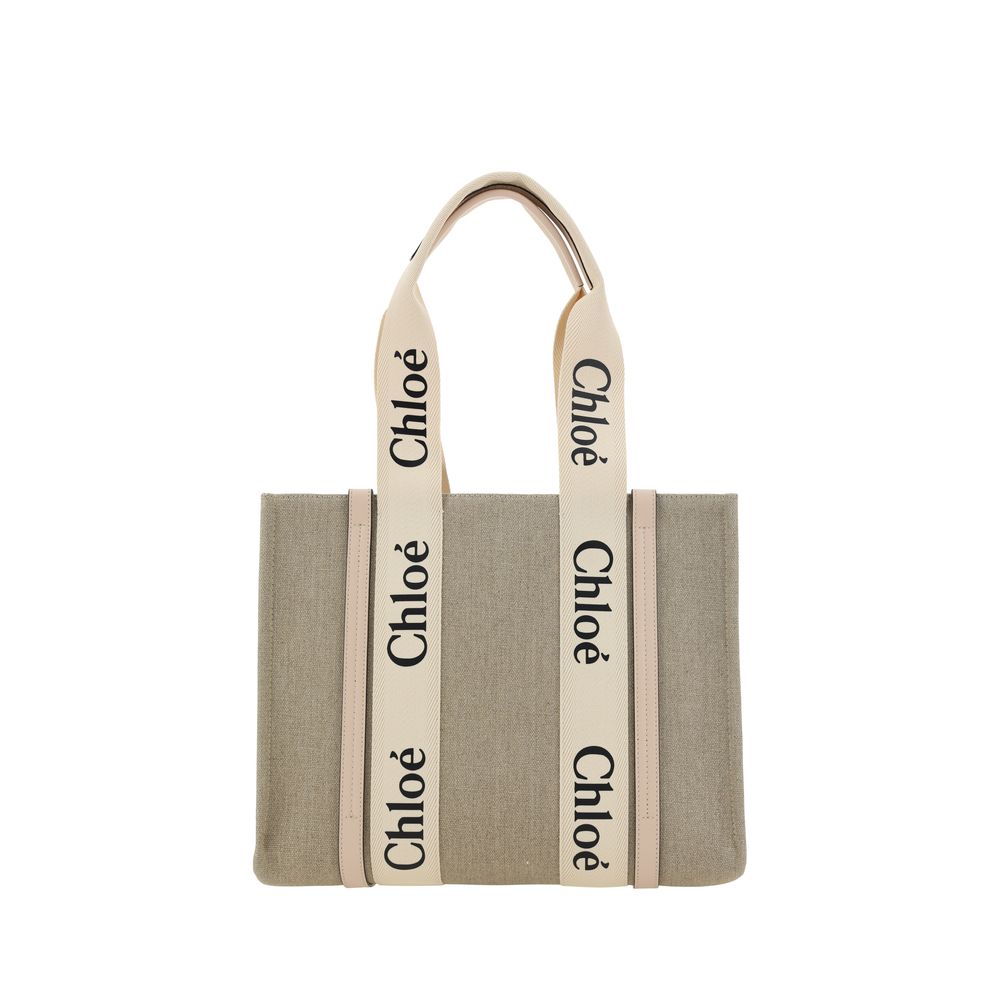 Chloé Beige Linen Handbag - Canvas Woody Shoulder Bag