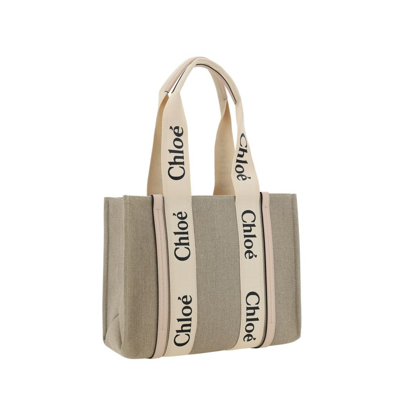 Chloé Beige Linen Handbag - Canvas Woody Shoulder Bag