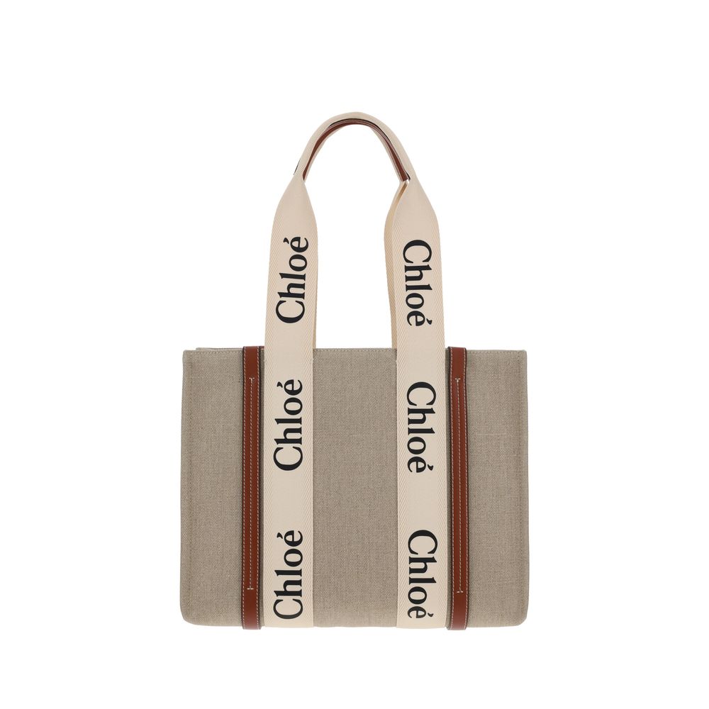 Chloé Beige Linen Handbag - Canvas Woody Shoulder Bag