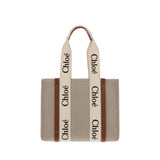 Chloé Beige Linen Handbag - Canvas Woody Shoulder Bag