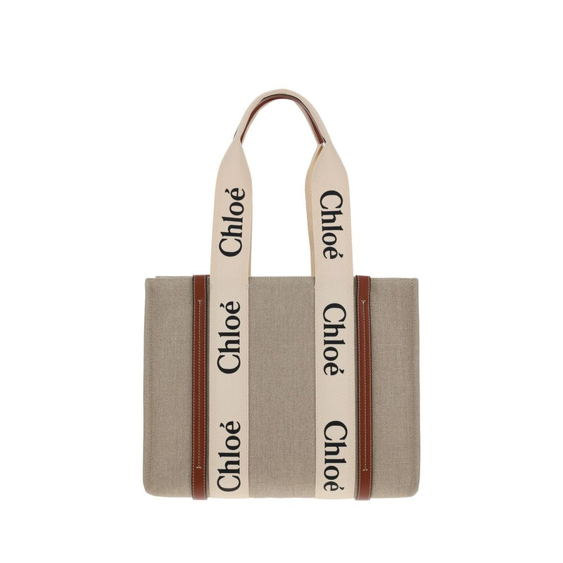 Chloé Beige Linen Handbag - Canvas Woody Shoulder Bag