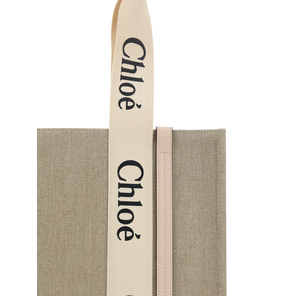 Chloé Beige Linen Handbag - Canvas Woody Shoulder Bag