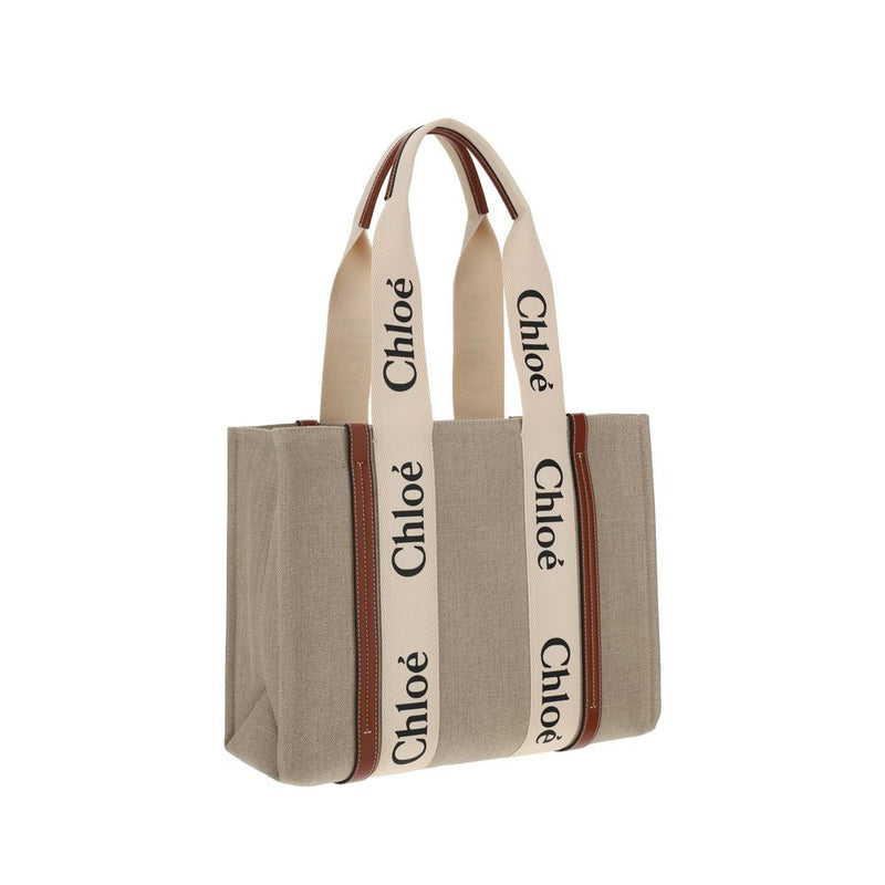 Chloé Beige Linen Handbag - Canvas Woody Shoulder Bag