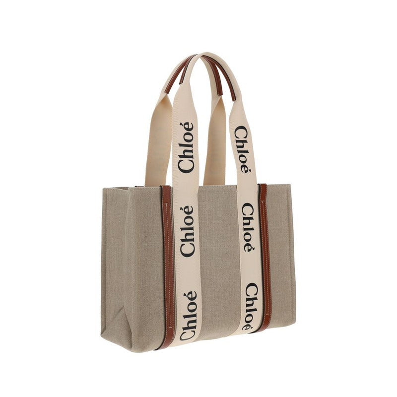 Chloé Beige Linen Handbag - Canvas Woody Shoulder Bag