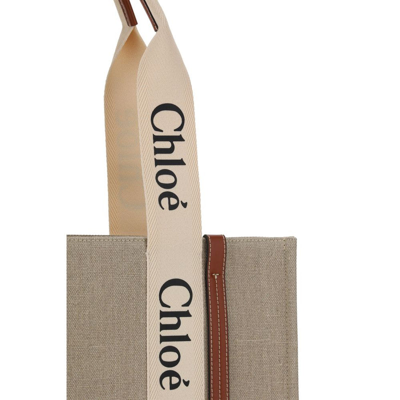 Chloé Beige Linen Handbag - Canvas Woody Shoulder Bag