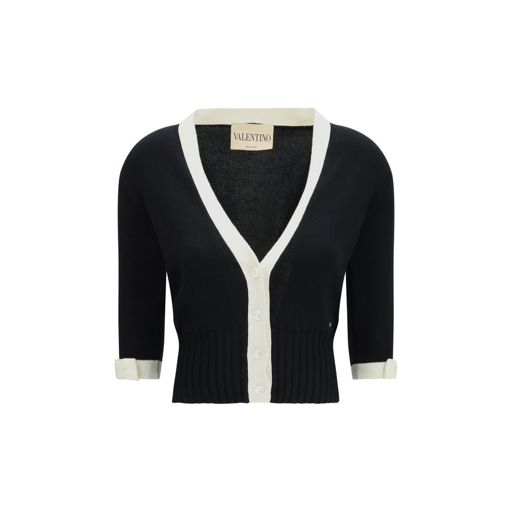 Valentino Black Cotton Cardigan - Elegant V-Neck Design