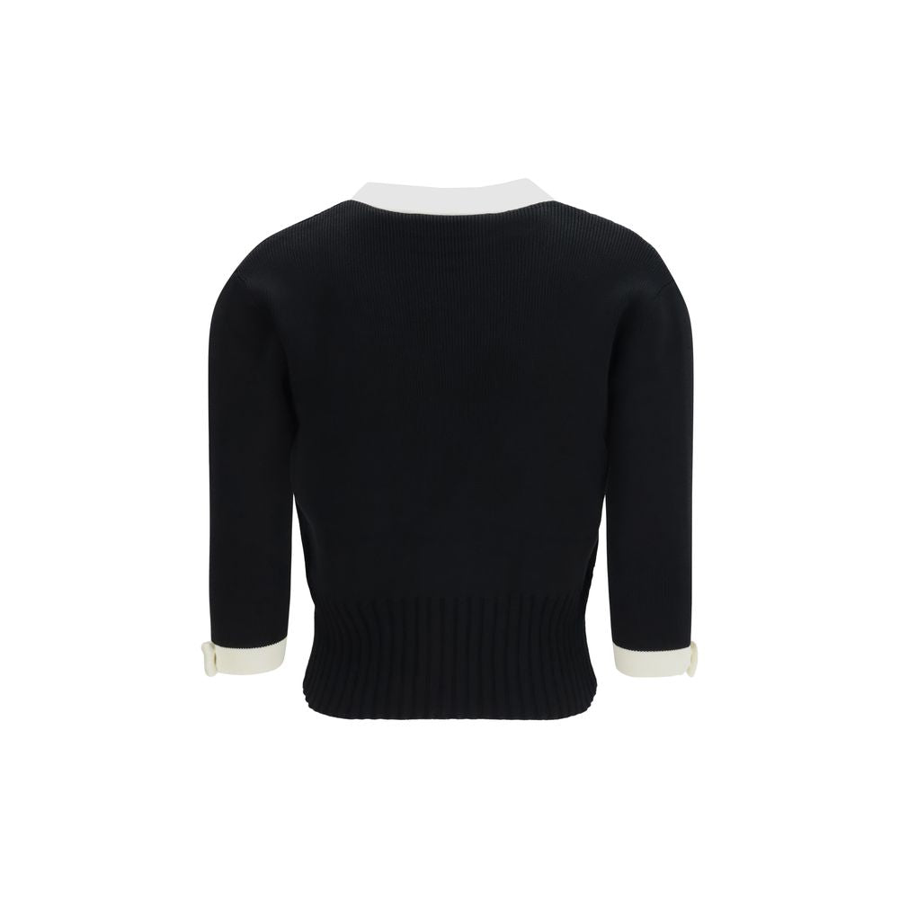 Valentino Black Cotton Cardigan - Elegant V-Neck Design
