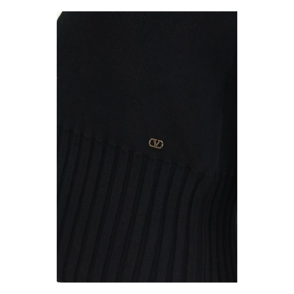 Valentino Black Cotton Cardigan - Elegant V-Neck Design