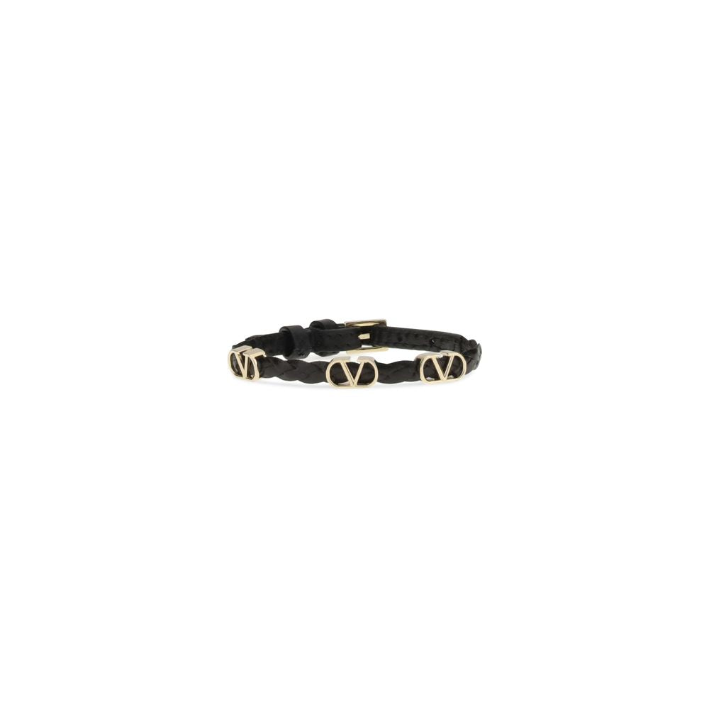 Bracelet Valentino Garavani en Cuir de Veau Noir VLogo Signature