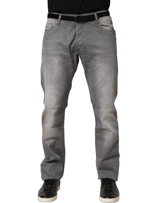 GF Ferre Gray Washed Mid Waist Straight Jeans for Men
