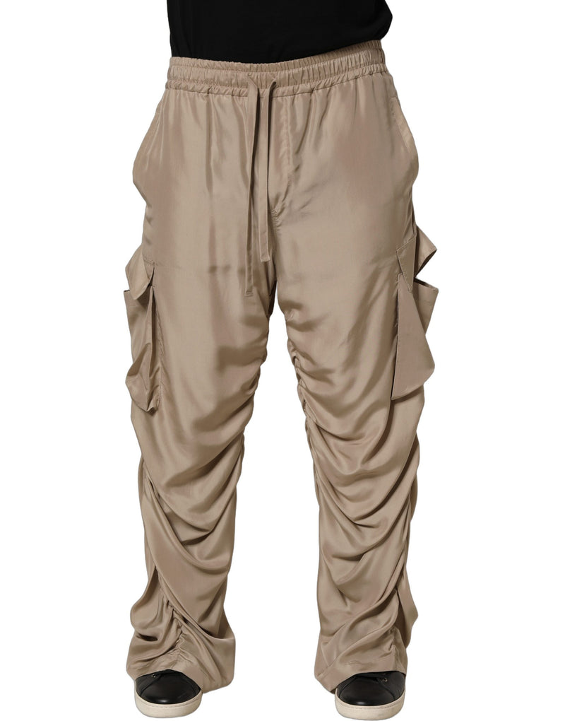 Dolce & Gabbana Brown Ruched Cargo Parachute Men Jogger Pants