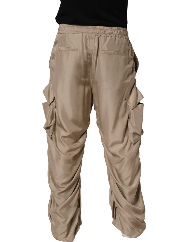 Dolce & Gabbana Brown Ruched Cargo Parachute Men Jogger Pants