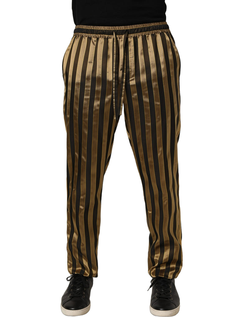 Dolce & Gabbana Gold Black Stripe Satin Tapered Leg Men Pants
