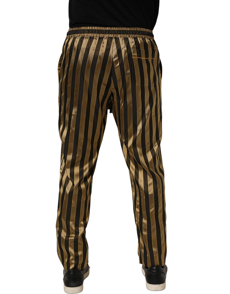 Dolce & Gabbana Gold Black Stripe Satin Tapered Leg Men Pants