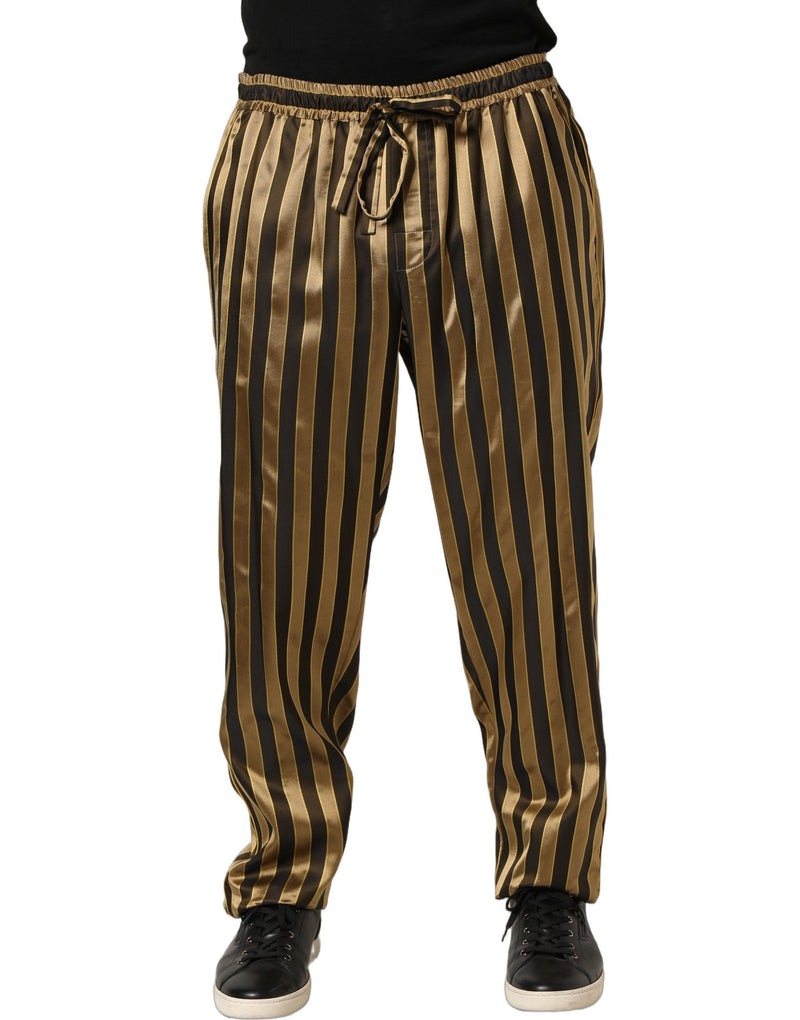 Dolce & Gabbana Gold Black Stripes Satin Tapered Leg Pants