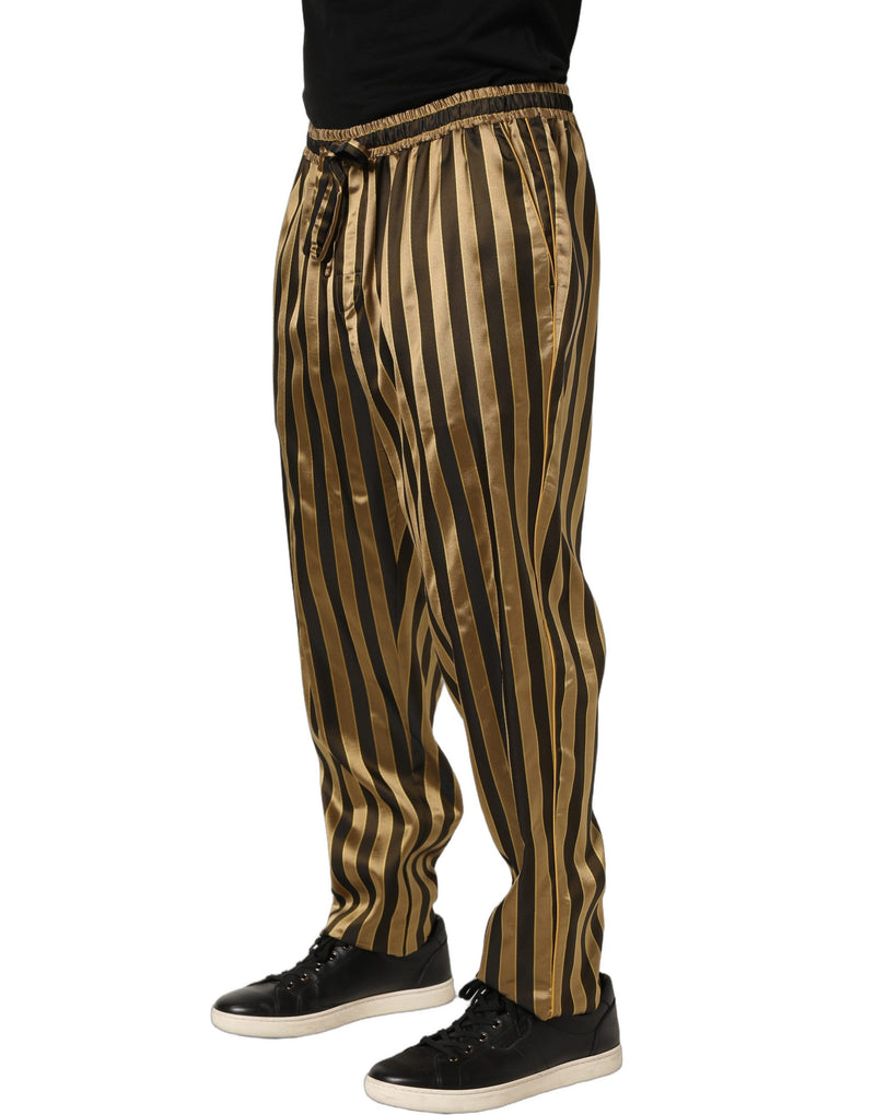 Dolce & Gabbana Gold Black Stripes Satin Tapered Leg Pants