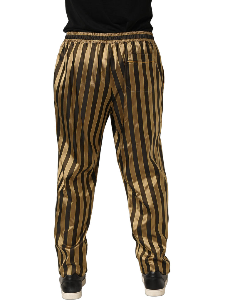 Dolce & Gabbana Gold Black Stripes Satin Tapered Leg Pants