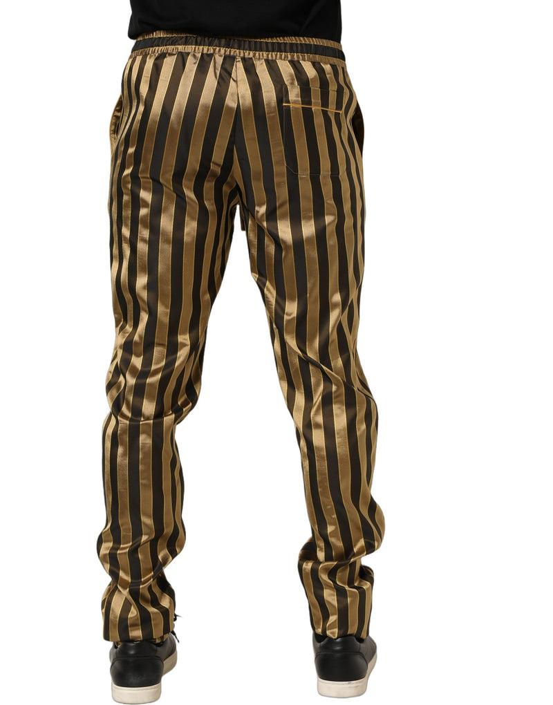 Dolce & Gabbana Gold Black Stripes Satin Tapered Leg Men Pants