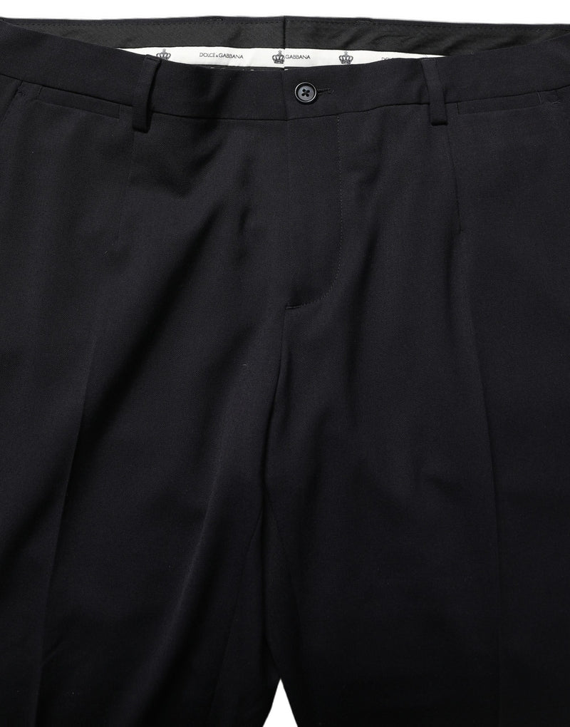 Dolce & Gabbana Black Wool Tapered Leg Dress Trouser Pants