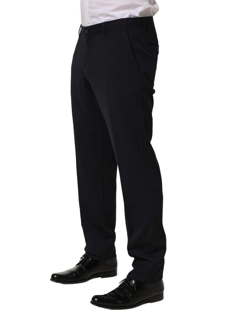 Dolce & Gabbana Black Wool Tapered Leg Dress Trouser Pants