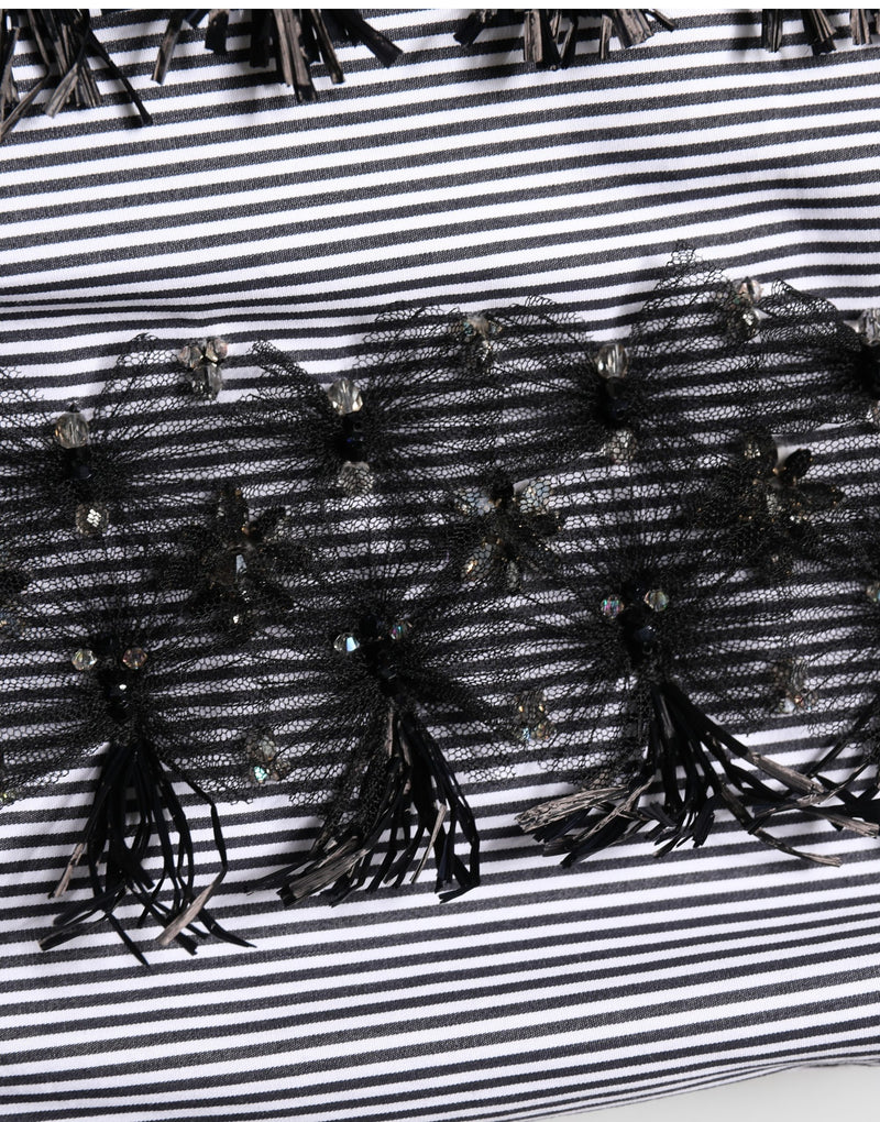 Dolce & Gabbana Gray Black Pinstripe Embellished Trouser Pants
