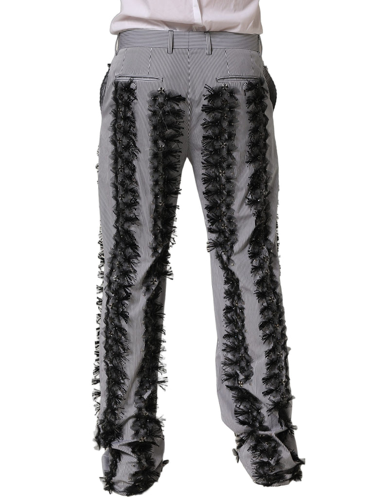 Dolce & Gabbana Gray Black Pinstripe Embellished Trouser Pants
