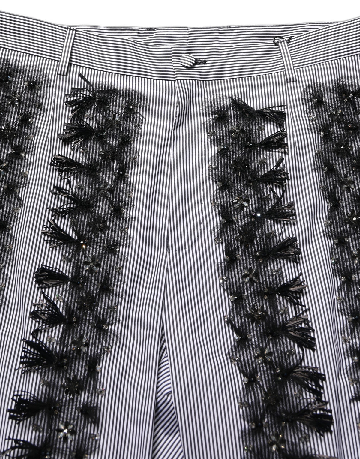 Dolce & Gabbana Gray Black Pinstripe Embellished Trouser Pants