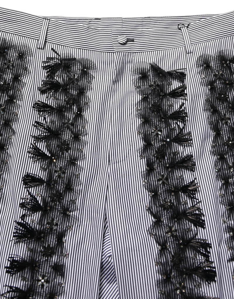 Dolce & Gabbana Gray Black Pinstripe Embellished Trouser Pants